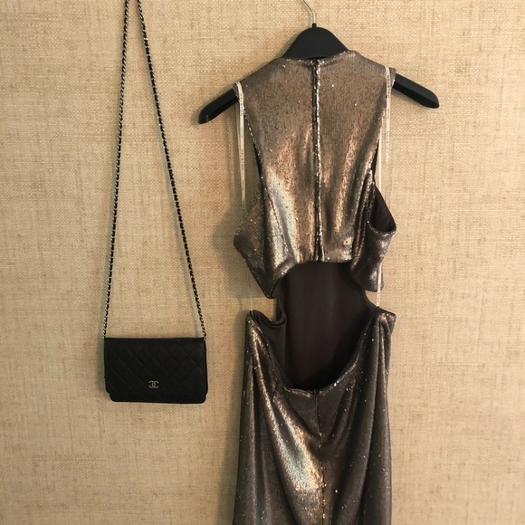 Halston Heritage mini dress! Silver sequined - Picture 8 of 9